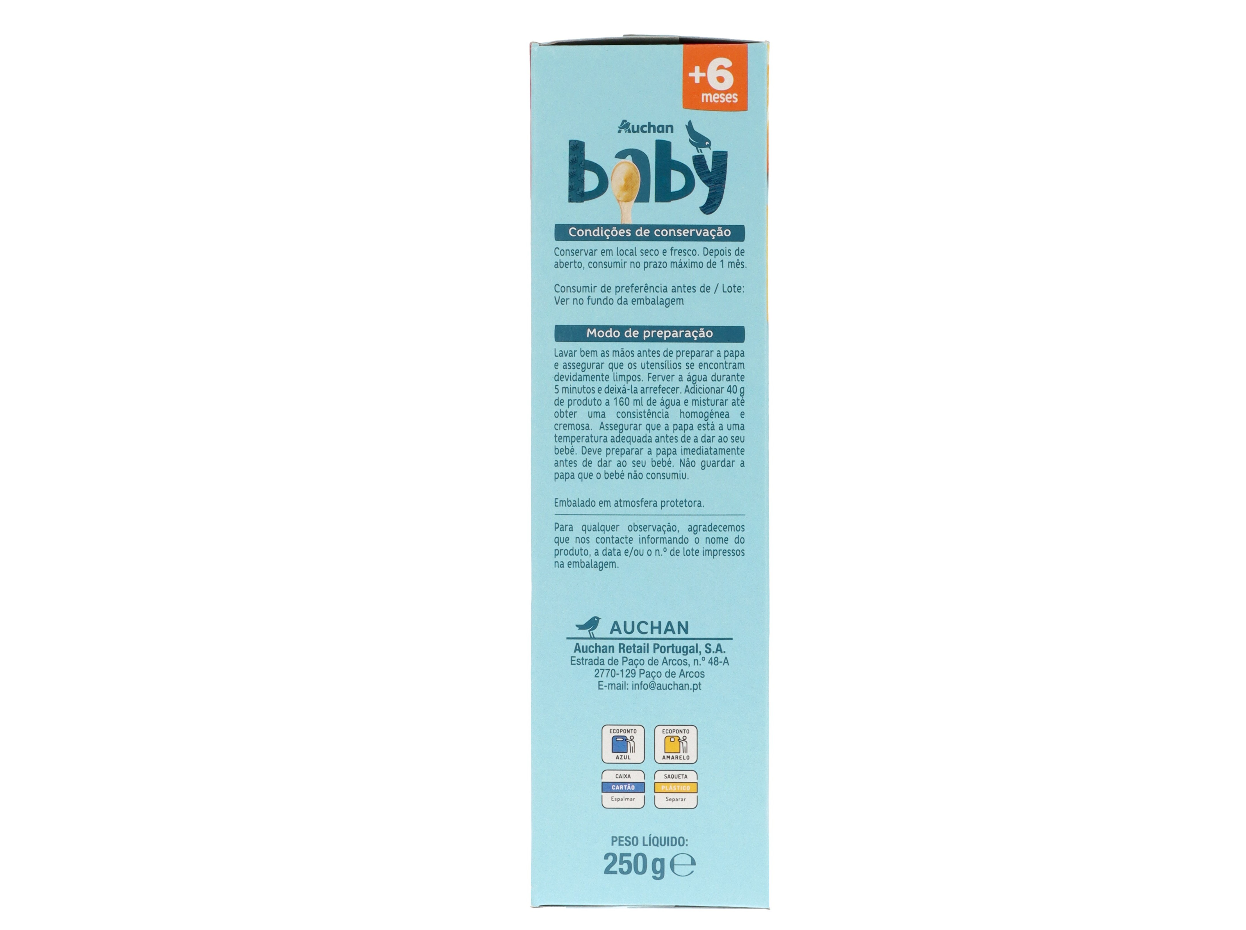 PAPA INFANTIL AUCHAN BABY LÁCTEA MULTIFRUTOS SEM GLÚTEN 250G
