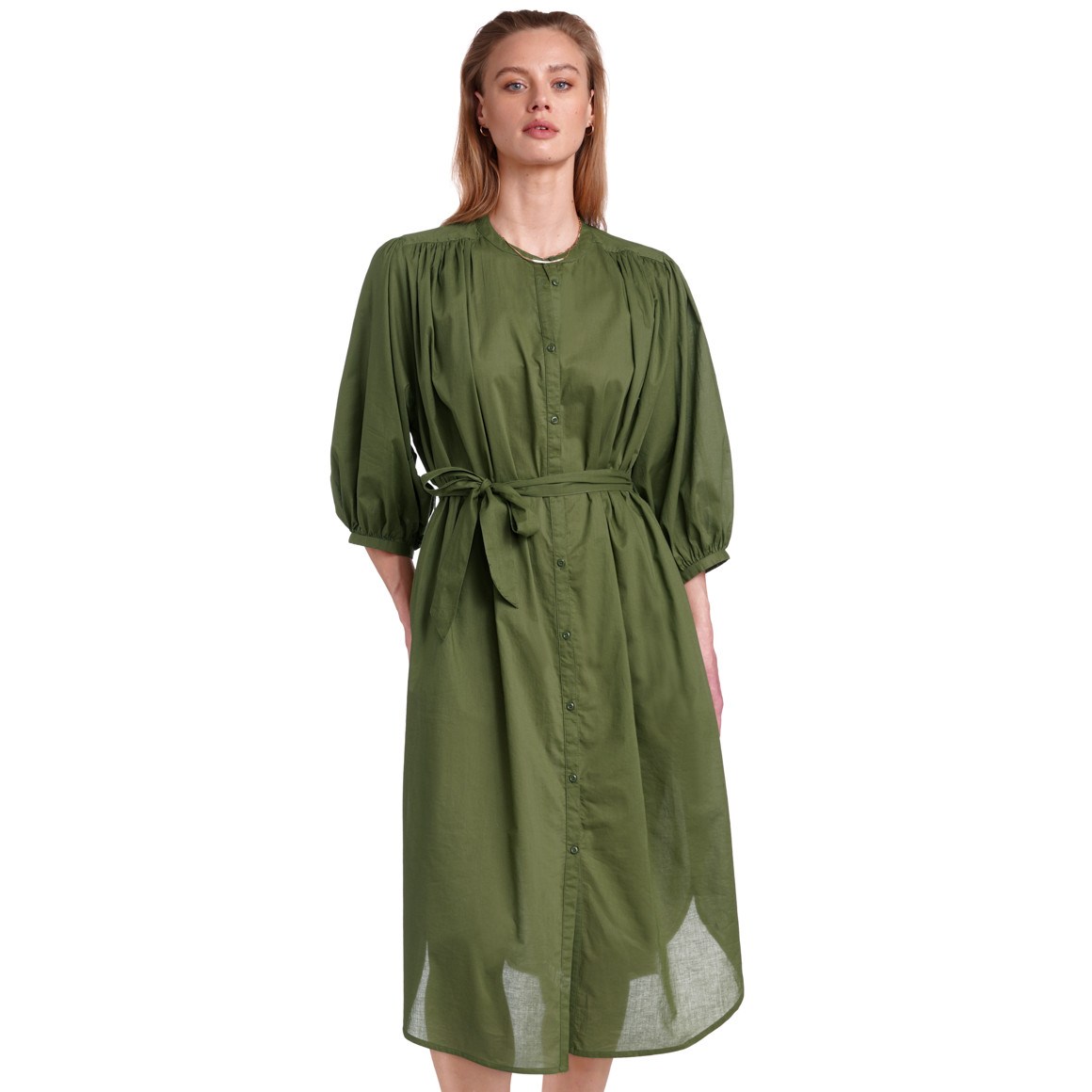 Jonas Nielsen Damen Blusenkleid mit Ballonärmeln oliv