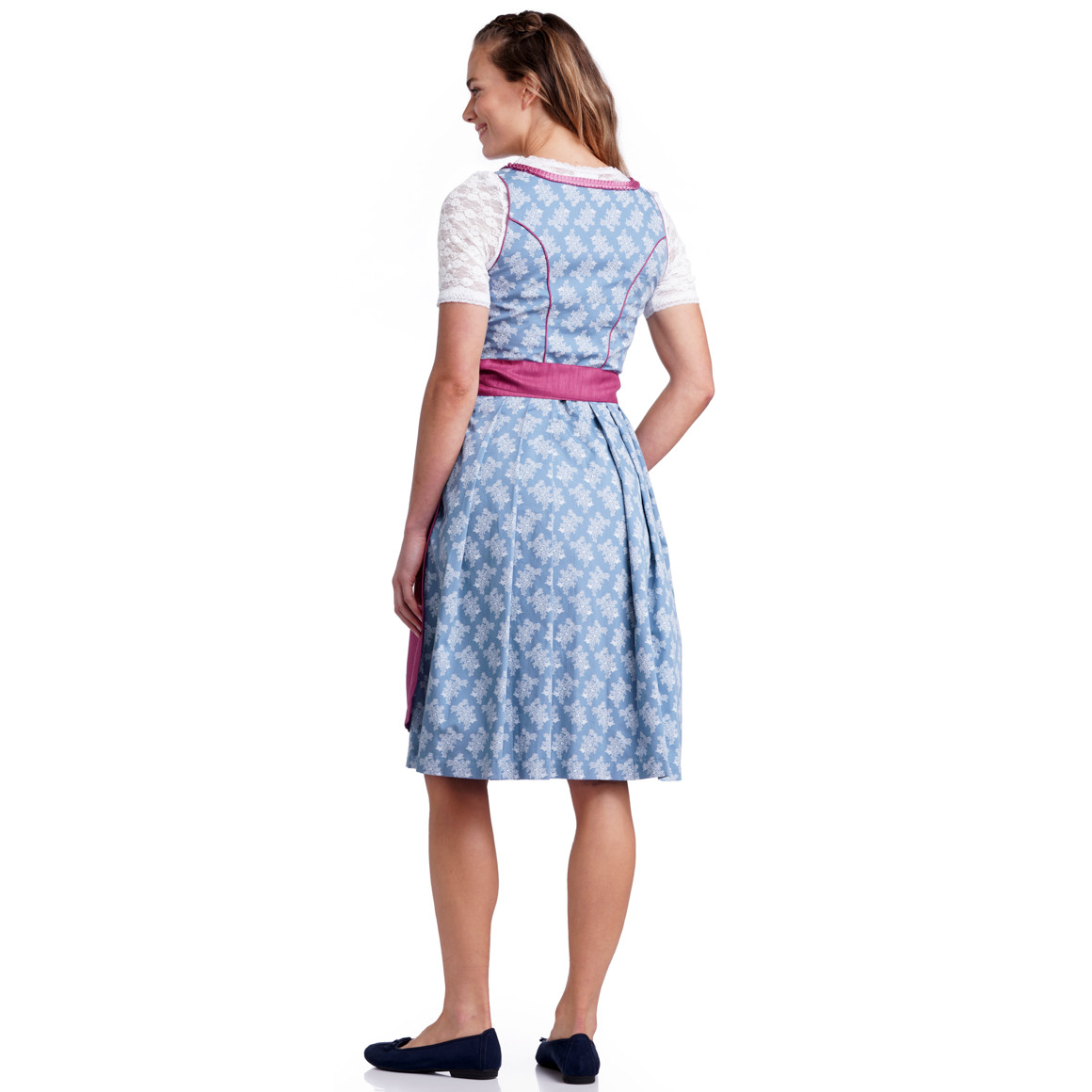 Gina Benotti Damen Dirndl mit floralem Muster blau / dunkelrosa