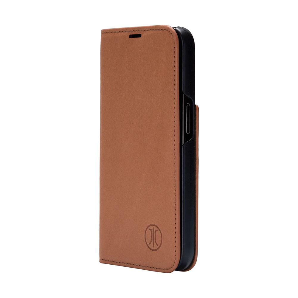iPhone 16 Echtleder Bookcase Hülle Tegel (11062) - Braun (Cognac)