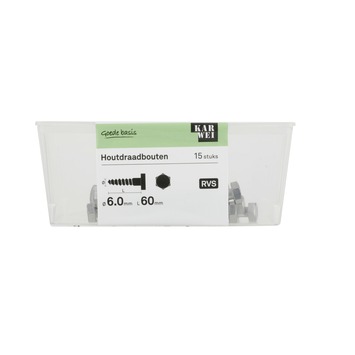 KARWEI houtdraadbout RVS M6x60 mm 15 stuks
