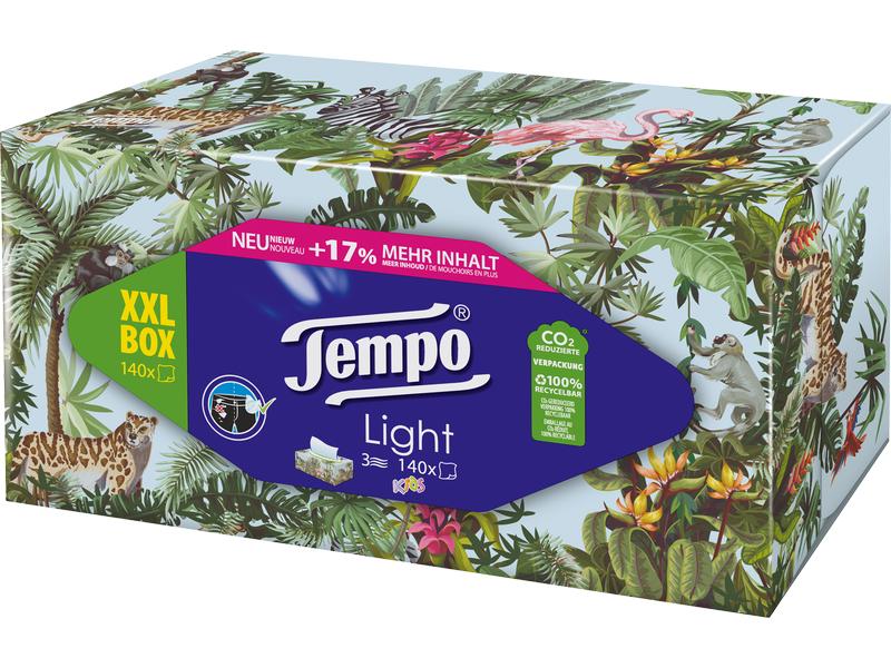 Tempo Taschentücher-Box XXL Light 3-lagig 140 Stück Waschmaschinenfeste Taschentücher fürs Haus oder Büro