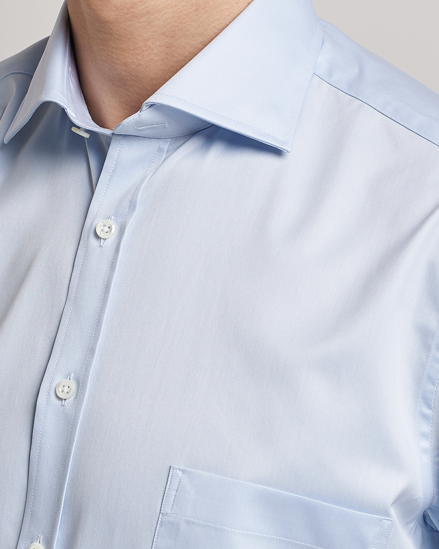 Stenströms Fitted Body Short Sleeve Twill Shirt Light Blue