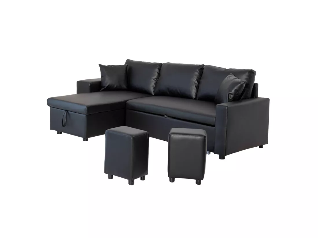 Canapé d'angle convertible TONY 3 places noir - HAPPY GARDEN