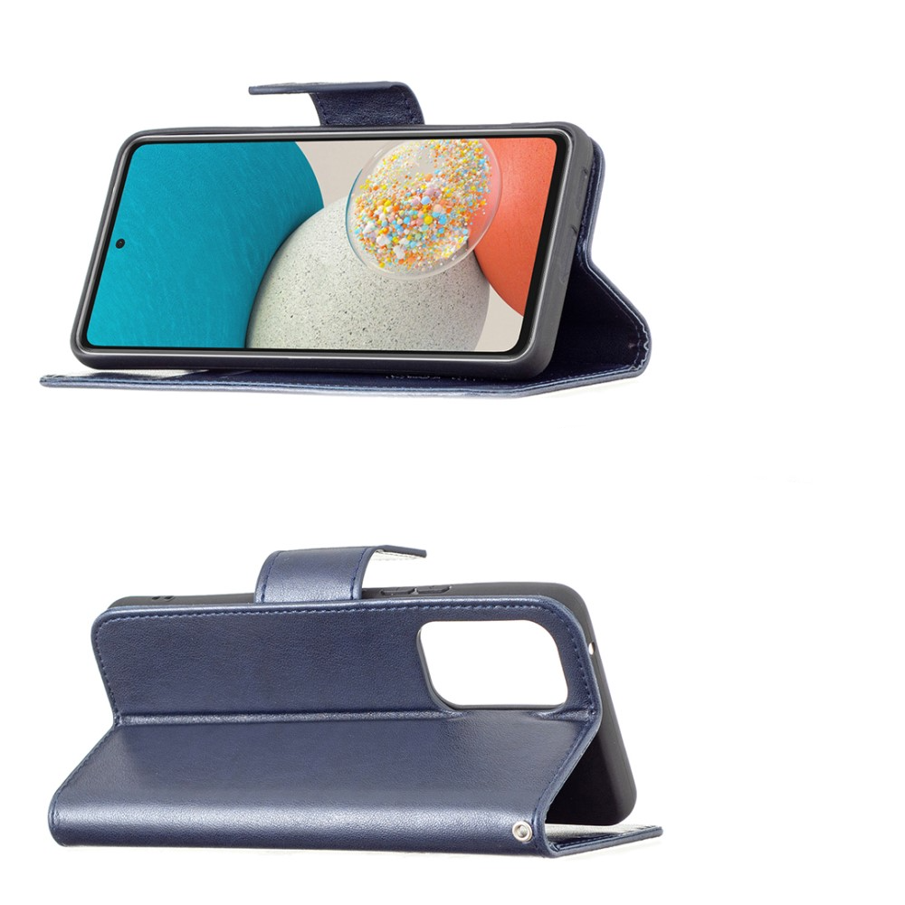 Samsung Galaxy A53 5G Leder Tasche mit Kartenfach   Handschlaufe Schmetterling - Dunkelblau