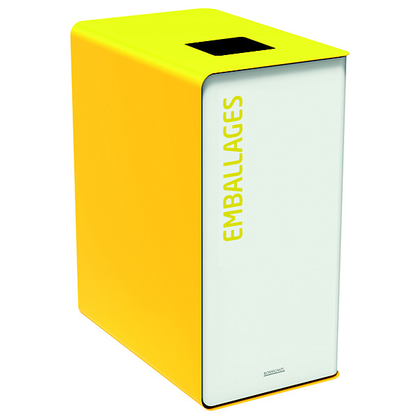 Borne de tri sélectif 65 L sans serrure - cubatri - blanc / jaune colza - emballages - ouverture 170x170mm