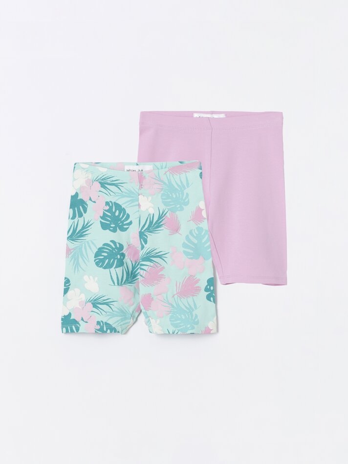 Conjunto com 2 leggings de ciclismo combinadas - Rosa Lilás