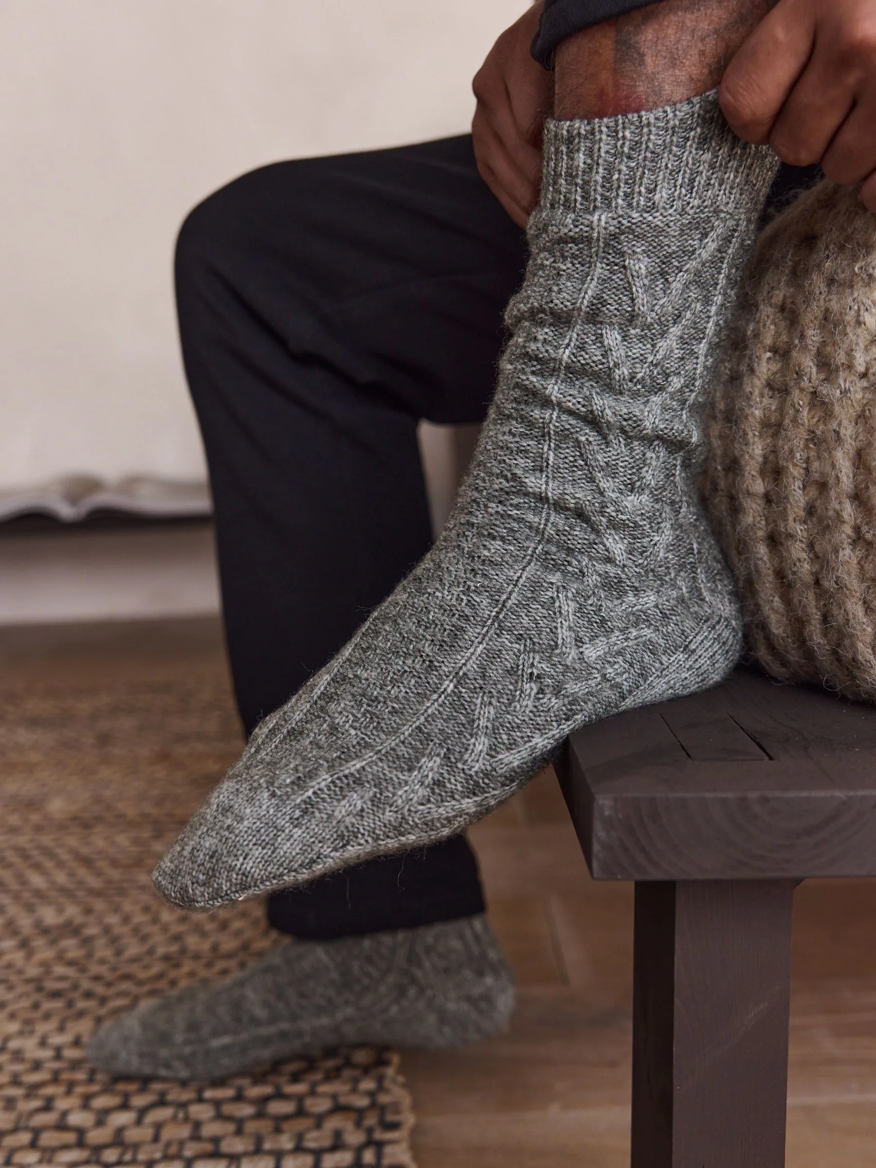 Zwart/grijs - Heavyweight Thermal Cable Socks 2 Pack