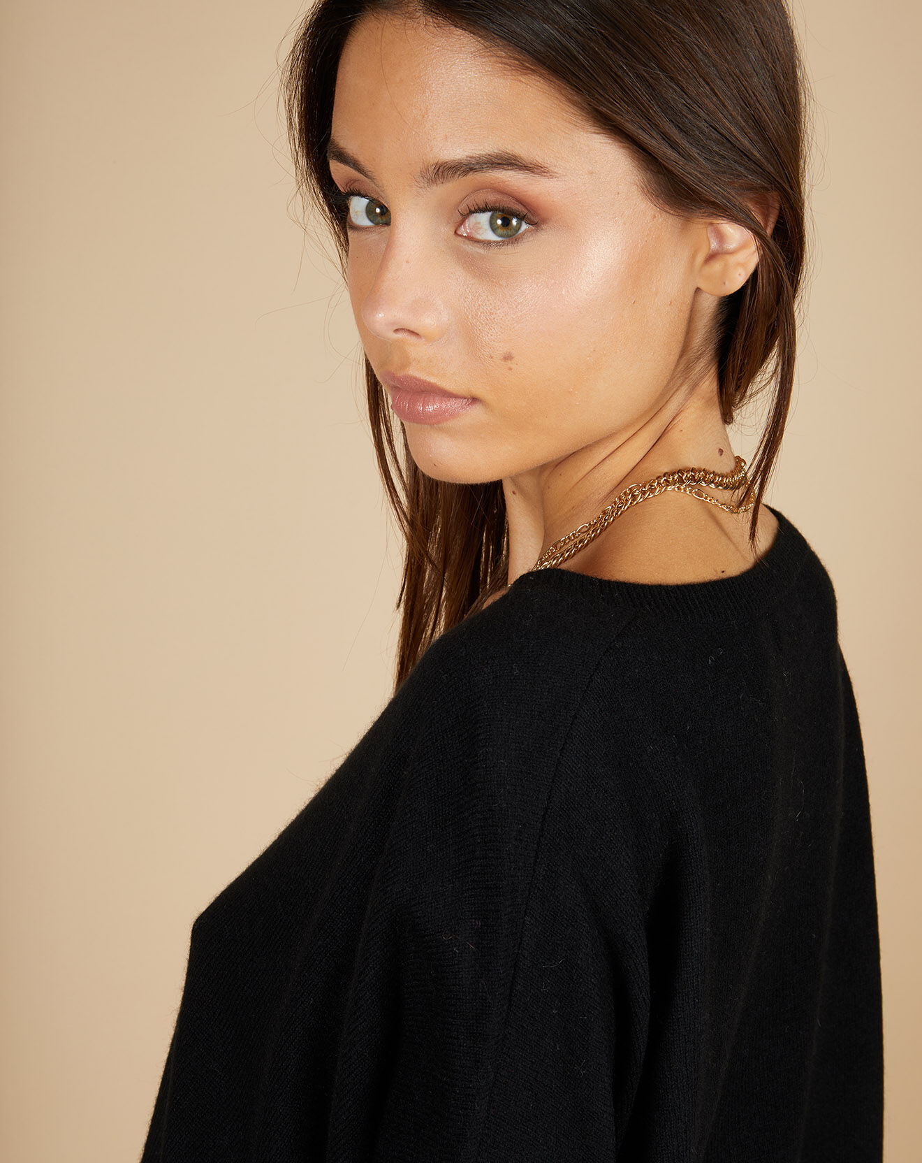 Cashmere Tribu Pull poncho 100% Cachemire Emma col V noir