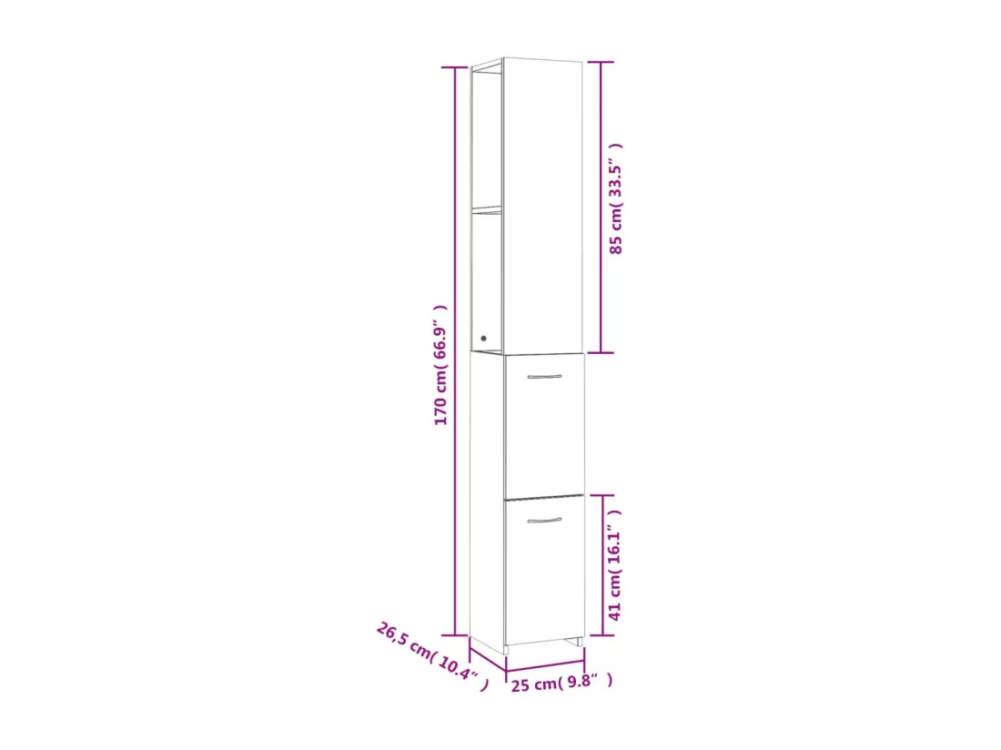 Armoire de bain chêne fumé 25x26,5x170 cm bois d'ingénierie