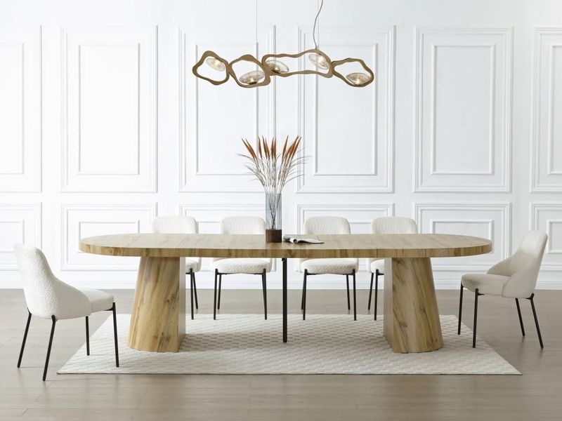 CLOEVA - Uitschuifbare Eettafel - Licht Natuurlijk - Voor 6 tot 12 Personen - MDF