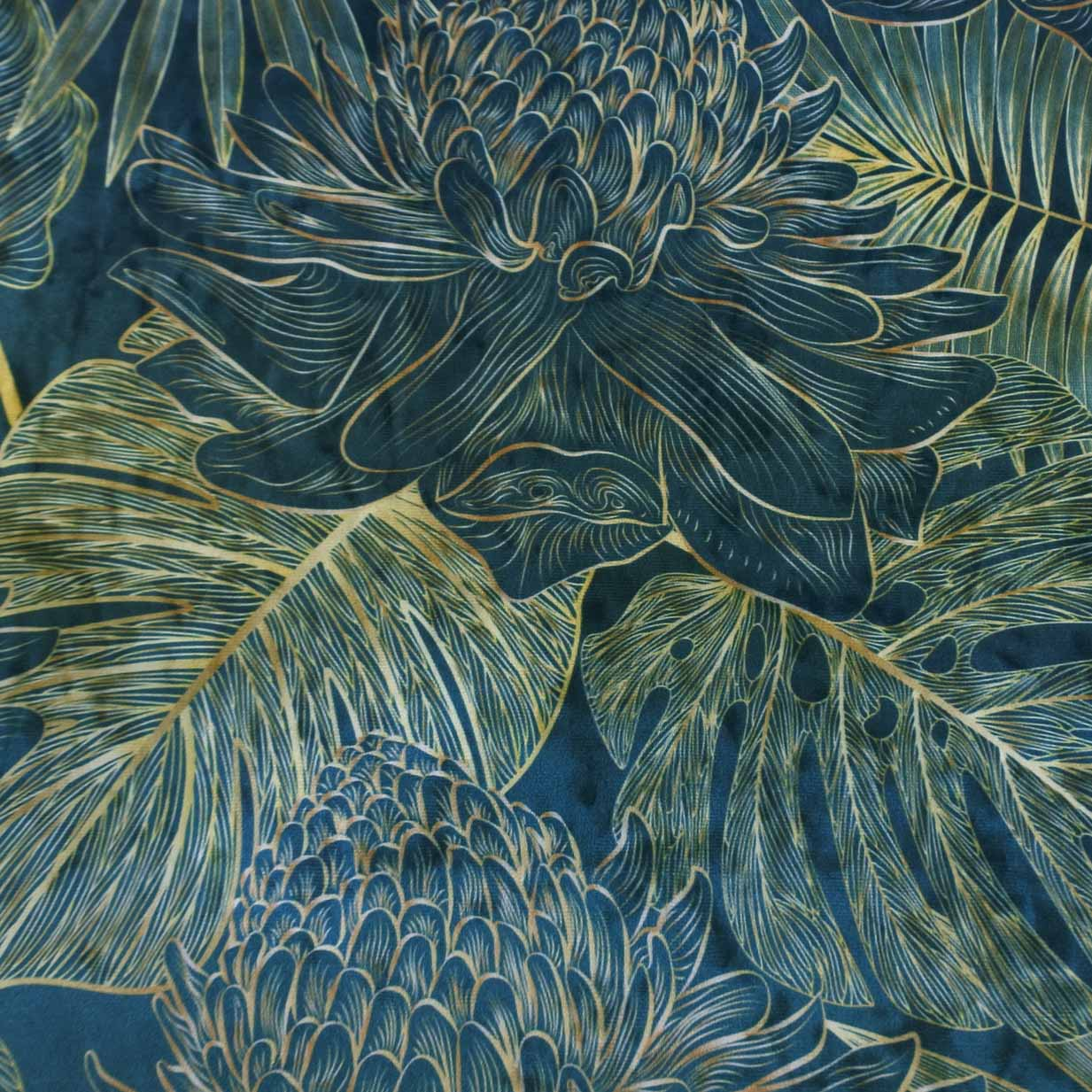 Kussen velvet Ginger bloem petrol 45 x 45