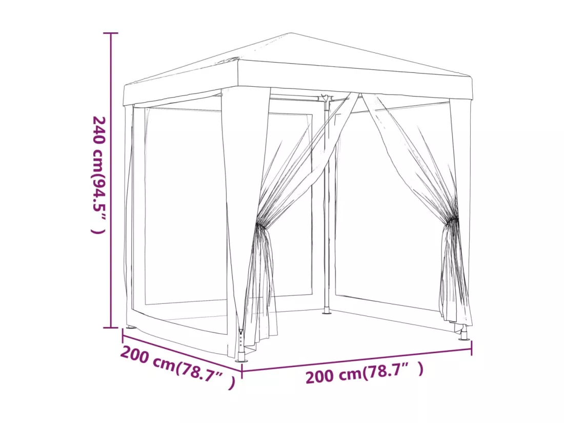 Tente de fête avec 4 parois latérales en maille Anthracite 2x2m