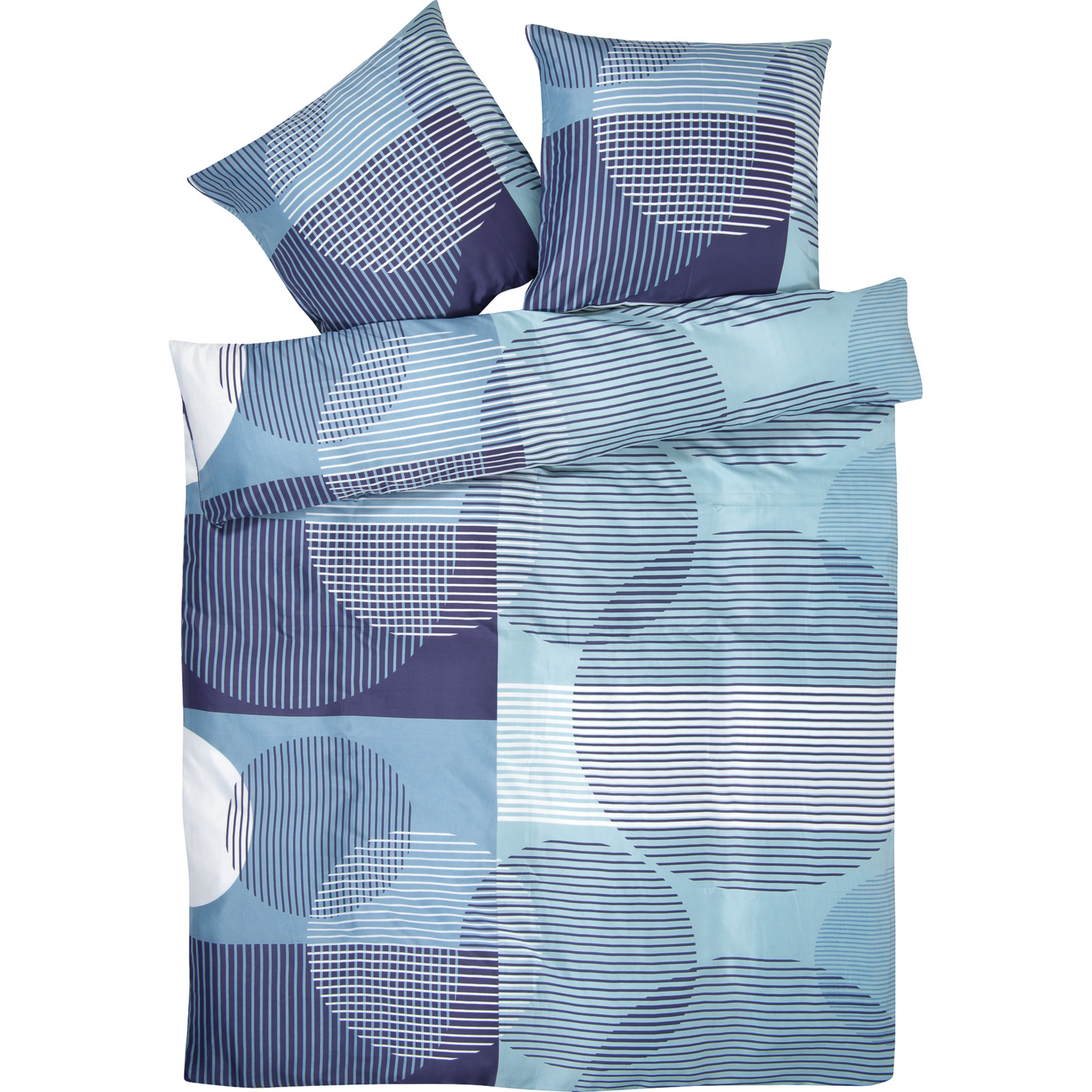Bettwäsche blaue Streifen und Kreise 160x210 65x100 Bettanzug Nord