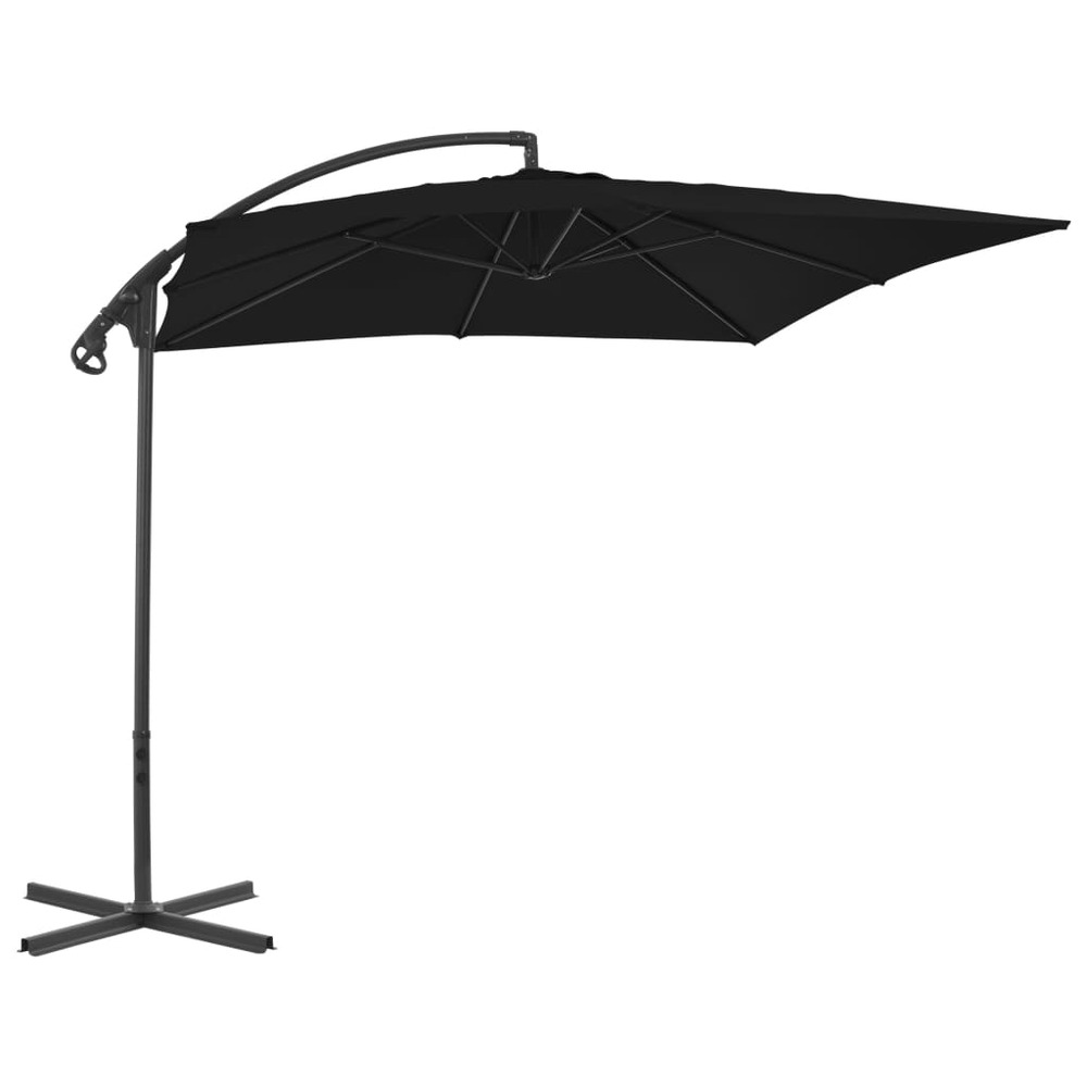 Parasol meuble de jardin déporté avec mât en acier 250 x 250 cm noir