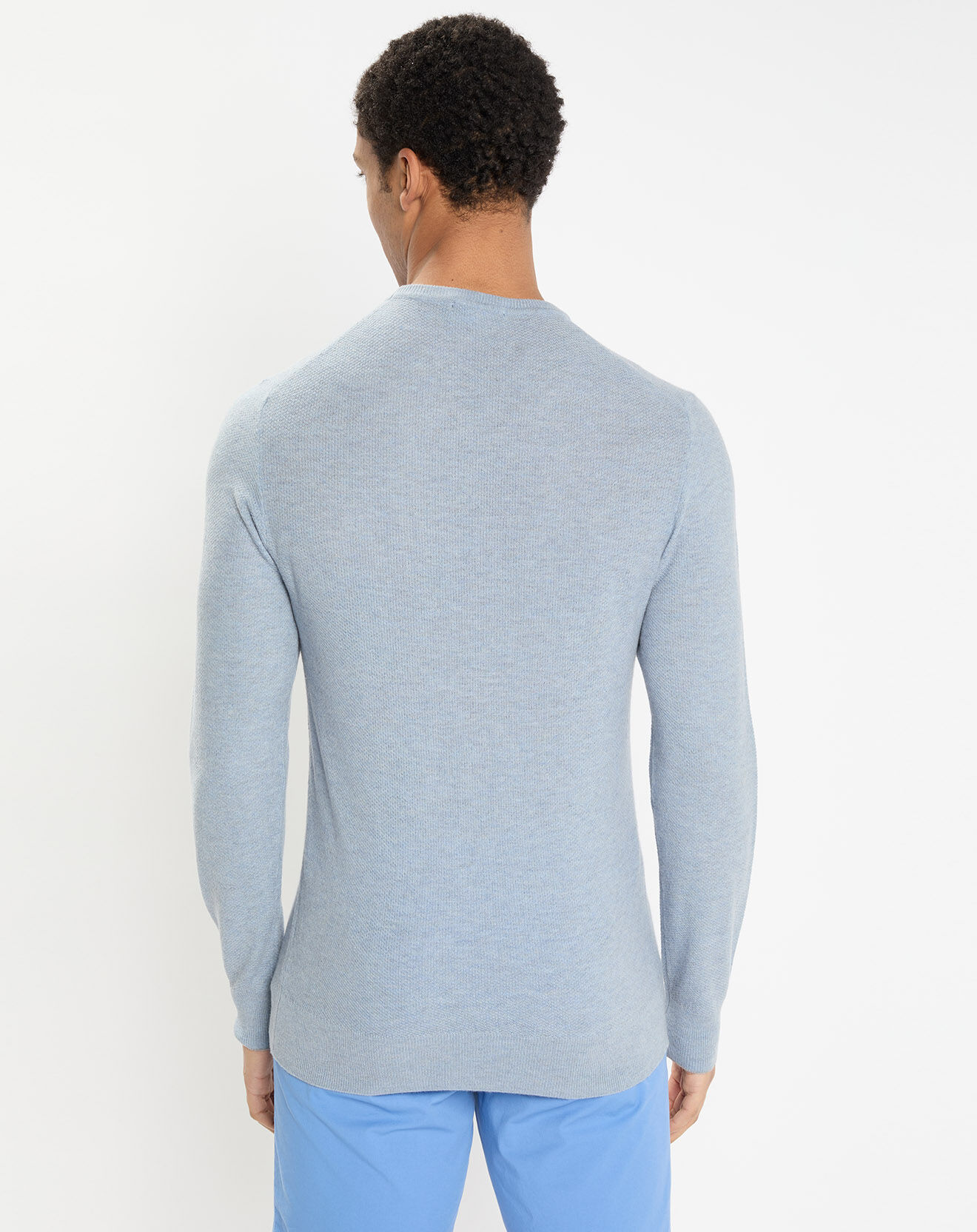 Hackett London Pull en Laine, Soie & Cachemire col rond texturé bleu clair