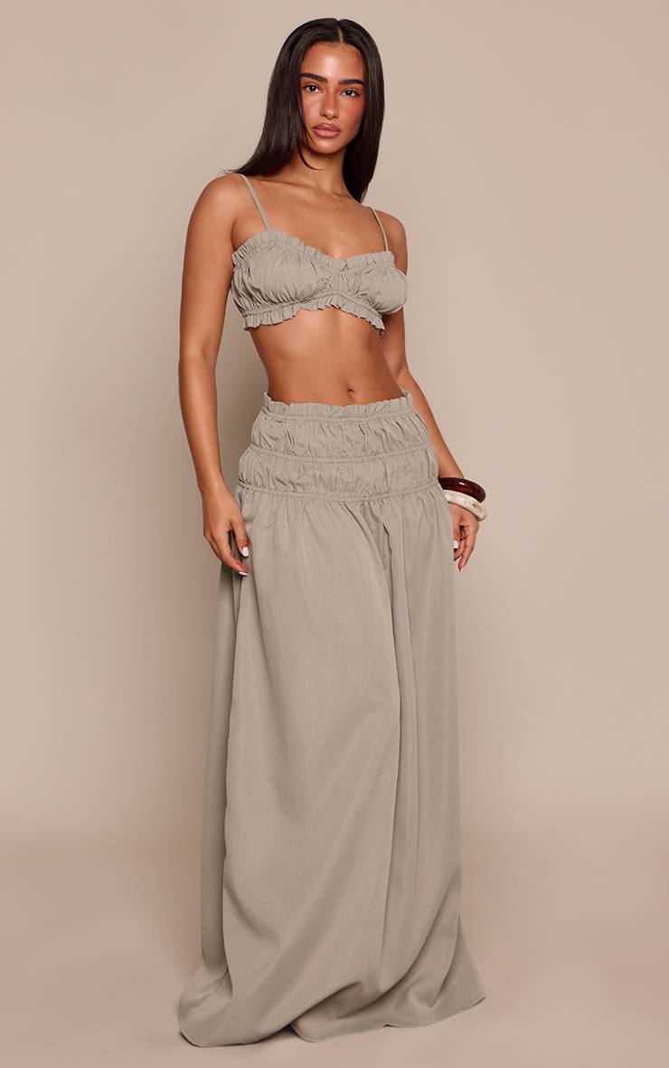 Kaki Ensemble Bralette À Bretelles Avec Volant Froncé Petite