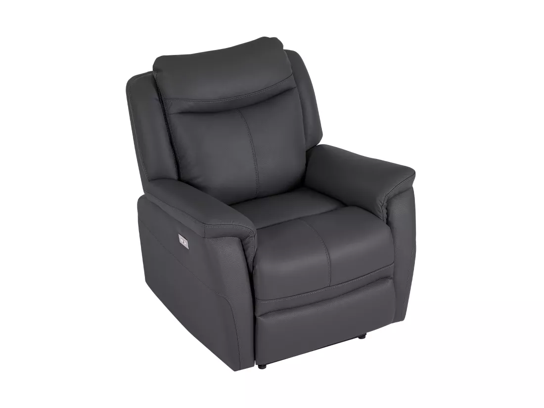 Fauteuil relax électrique en cuir de vachette gris anthracite NOMAJO