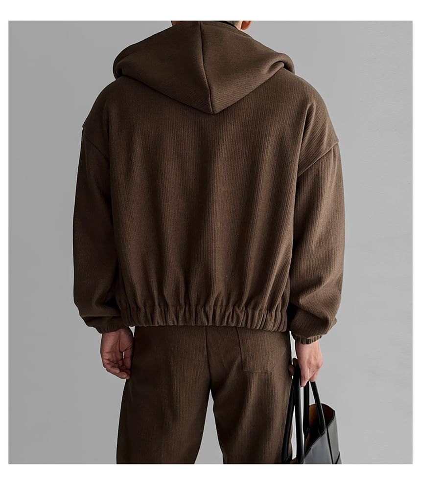 Okwano - Hoge taille effen rechte broek / capuchonjack met rits
