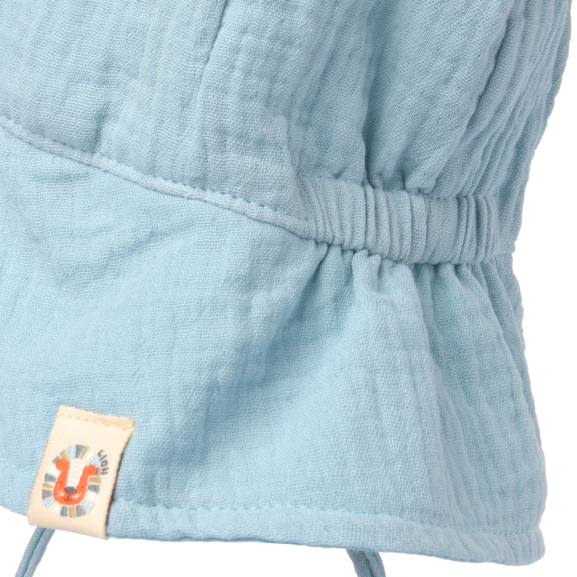 Topomini Baby Musselin-Mütze mit Nackenschutz hellblau