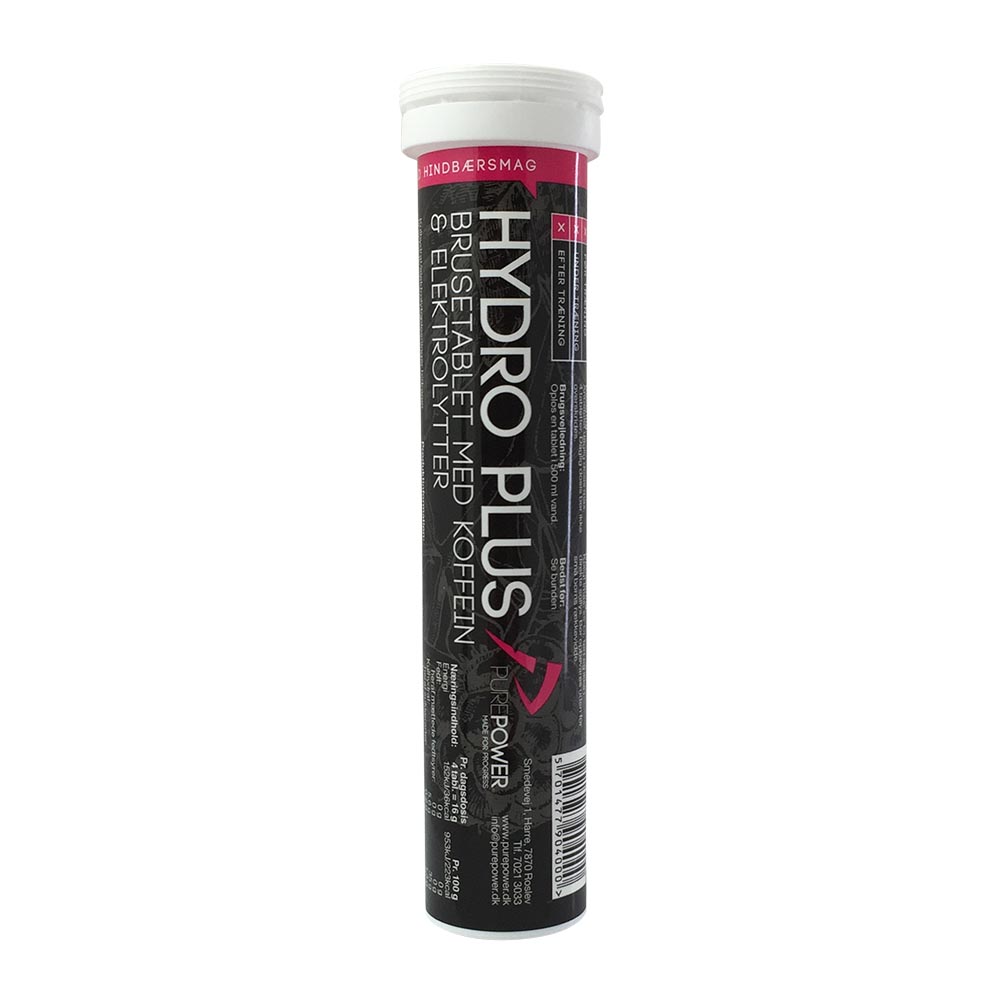PurePower Hydro Plus Electrolytes brusetabletter hindbær 20 x 4 g.