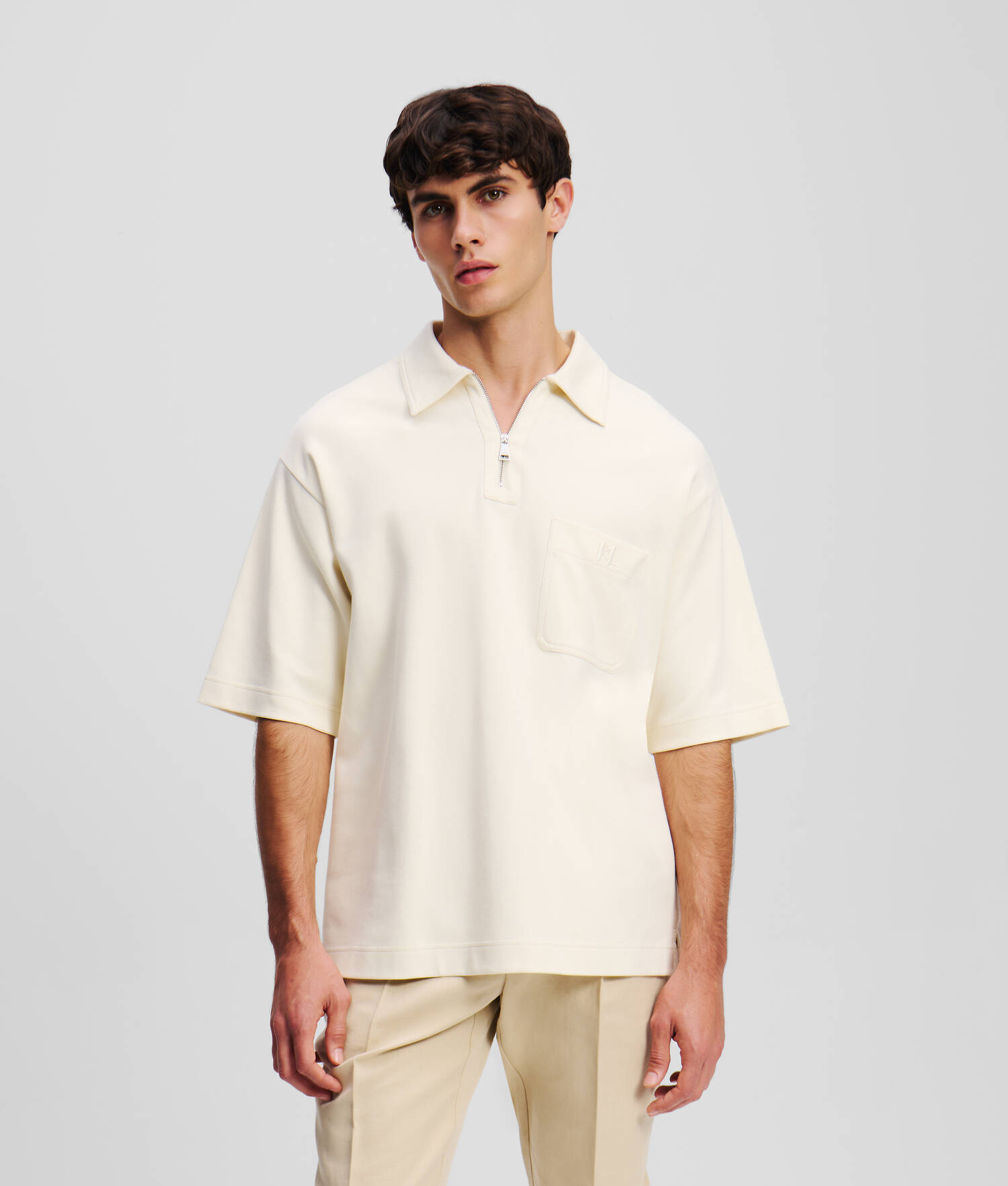POLO ZIPPÉ KL MONOGRAM - Crème Cannoli