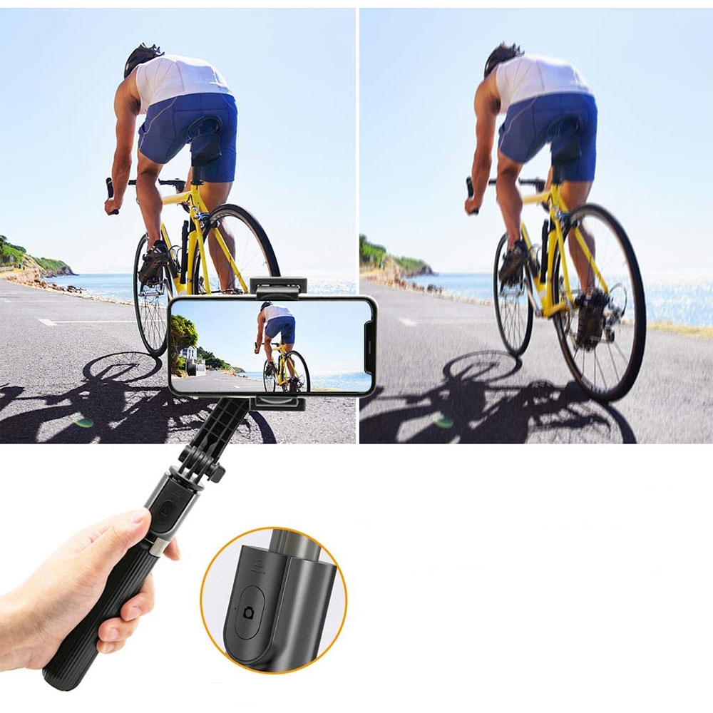 (85cm) Gimbal 1-Achsen Stabilisator Selfie Stick Tripod Dreibein Stativ Halterung mit Bluetooth Fernauslöser für Smartphones - Schwarz