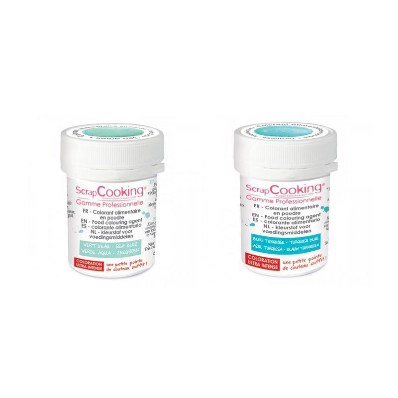 2 colorants alimentaires en poudre - turquoise-vert d'eau Scrapcooking