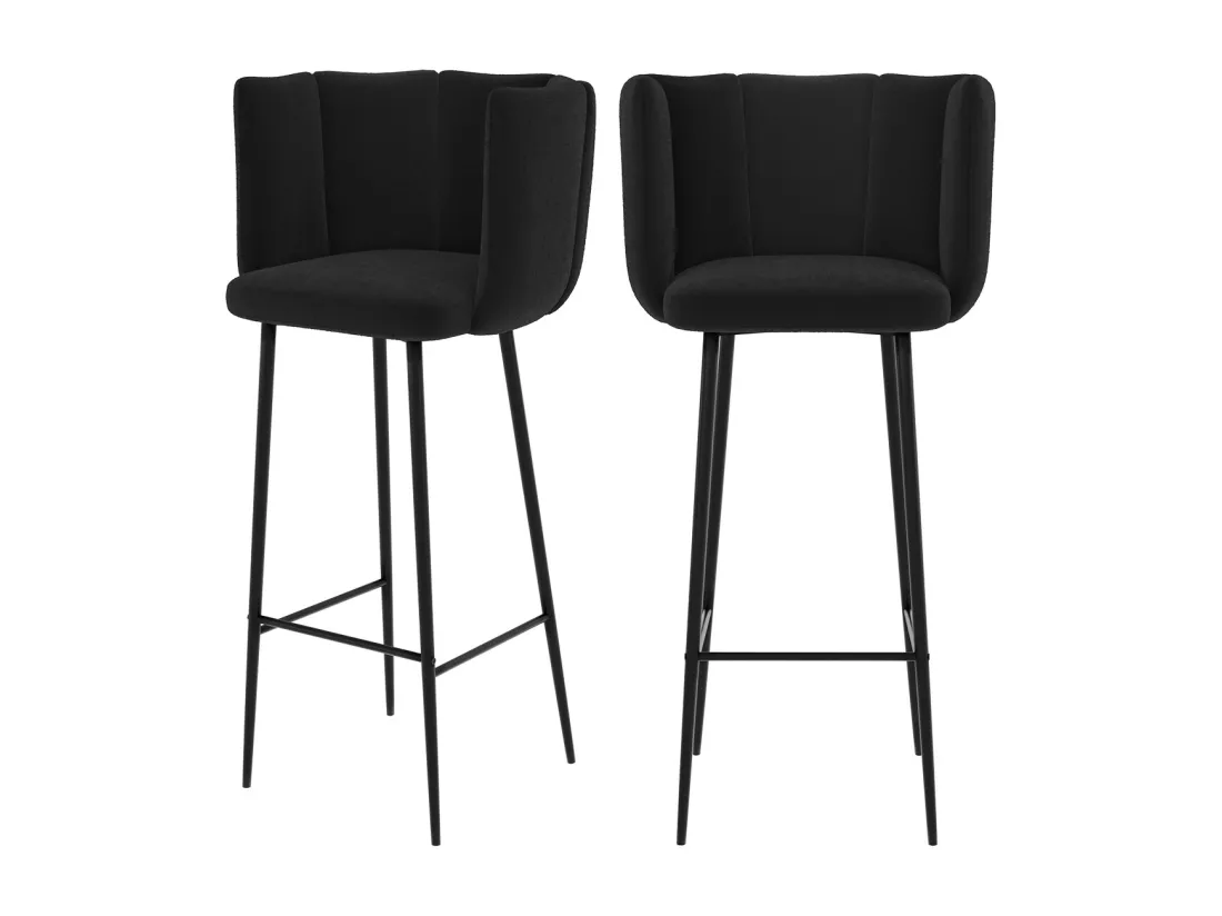 Lot de 2 chaises de bar en velours noir 75 cm - Rosy