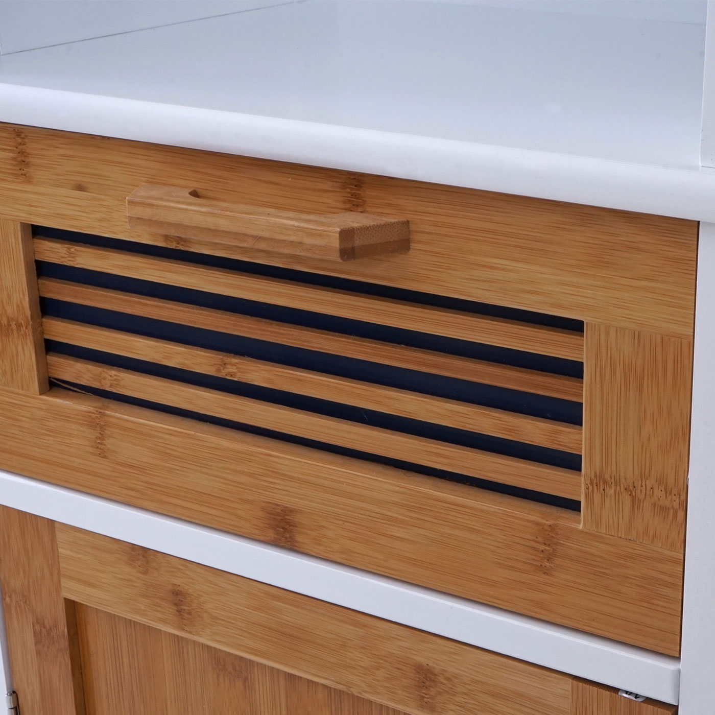 Hochschrank MCW-A85, Badschrank Badregal Bambus, 180x40x31cm weiß