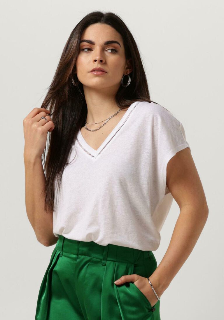 SCOTCH & SODA witte scotch & soda top v-neck ladder detail loose fit t-shirt