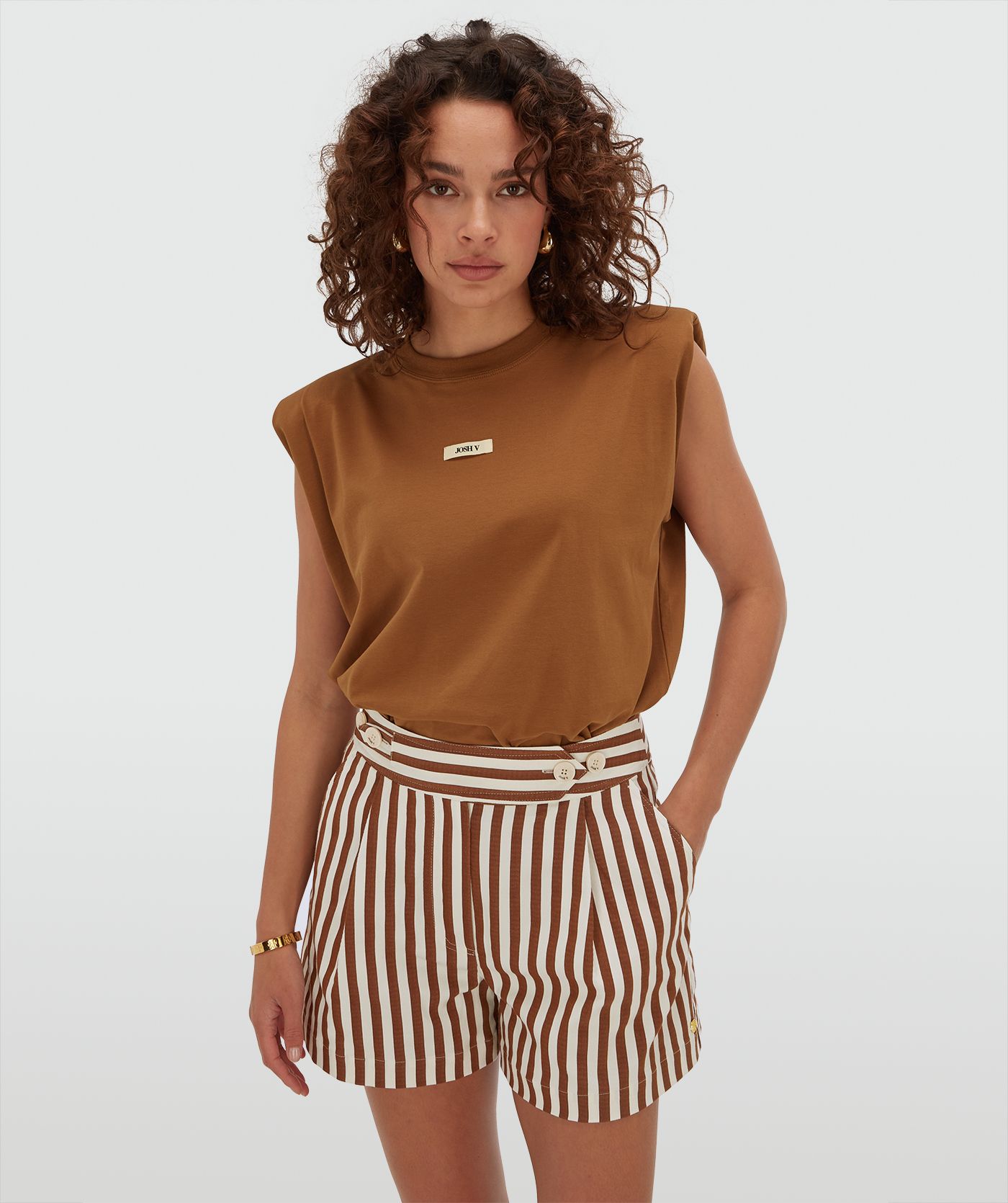 JV-SUE regular fit T-shirt met logo - mocha brown