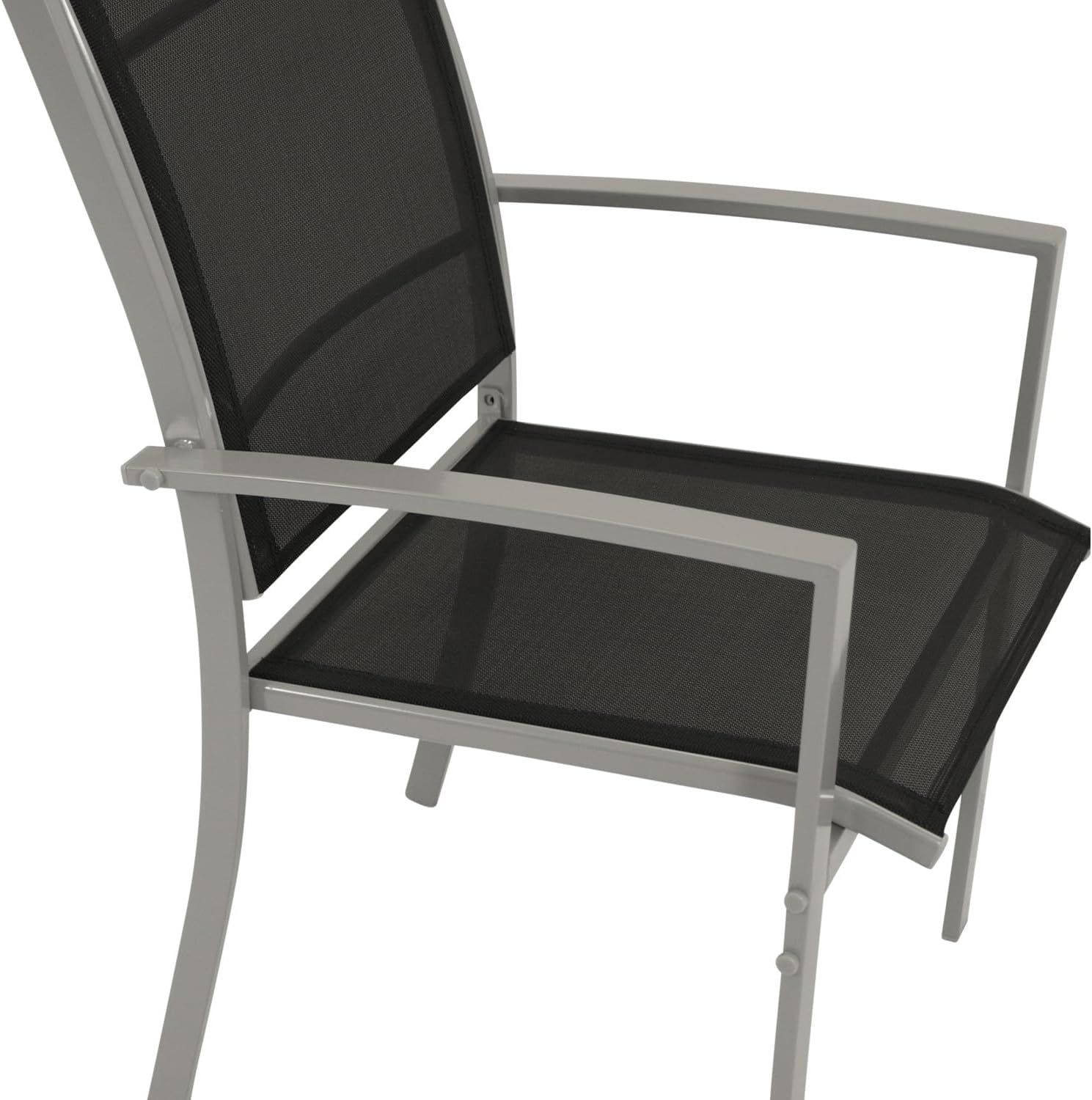 DEGAMO Gartengarnitur Pino 5-teilig, 4X Stapelsessel mit Stahlgestell und Kunstgewebebespannung 2 * 1 schwarz, 1x Tisch 70x120cm mit Stahlgestell und Glasplatte