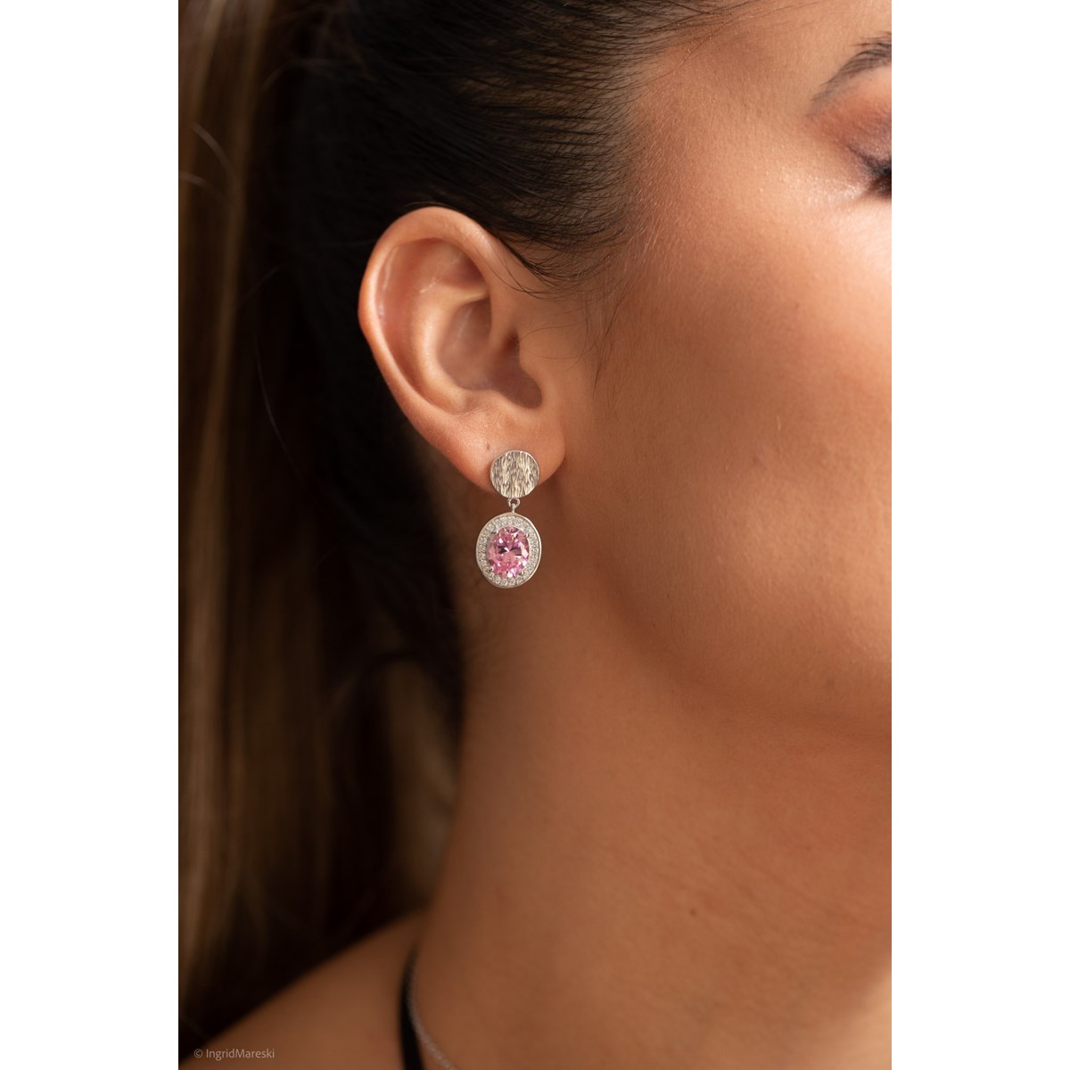 Boucles d'oreilles pendantes VICTORIA en Argent avec pierre synthétique rose