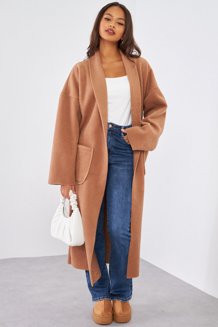 Veste longue camel texturée