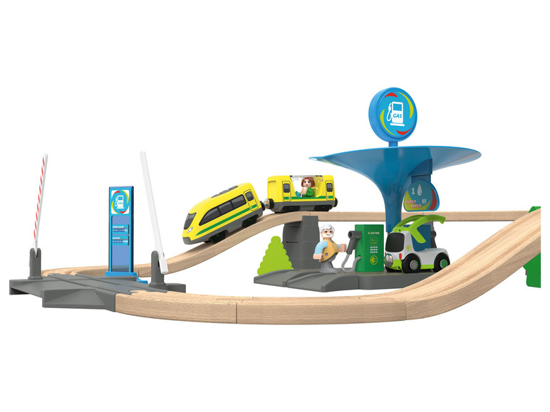 Houten treinbaanset tankstation