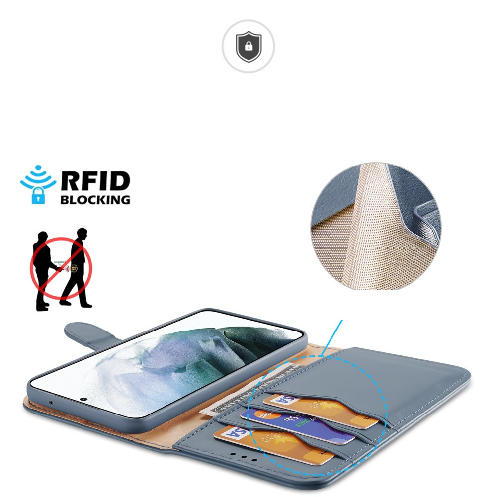 Samsung Galaxy S21 FE 5G Flip Wallet Cover Echtleder Tasche (RFID Schutz) - Blau