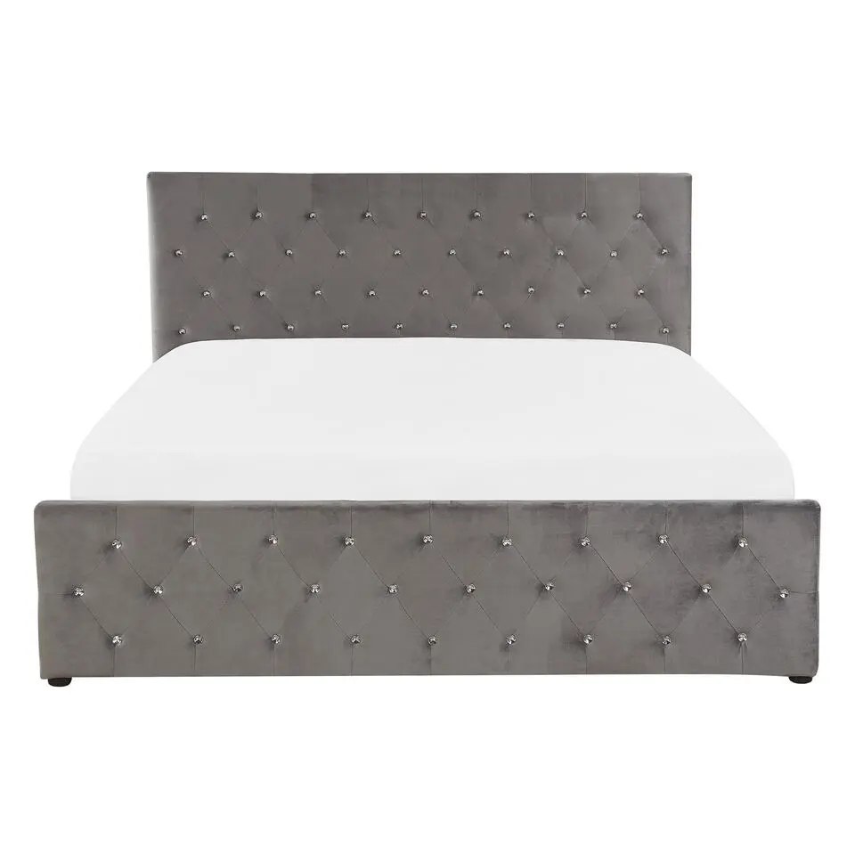 AMIENS - Bed met opbergruimte - Grijs - 140 x 200 cm - Fluweel