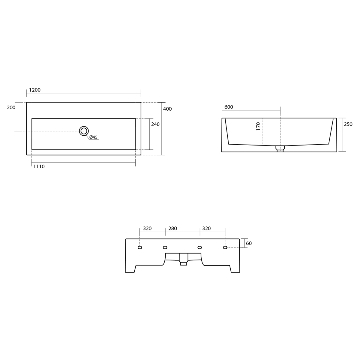 Kerasan Kanaal vrijhangende wastafel wit glans 120cm