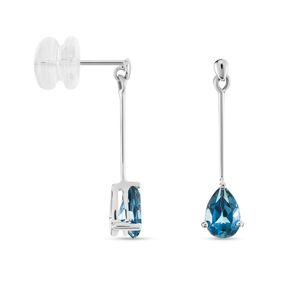 Boucles D'oreilles Pendantes Lemmy Or Blanc Topaze Bleu London