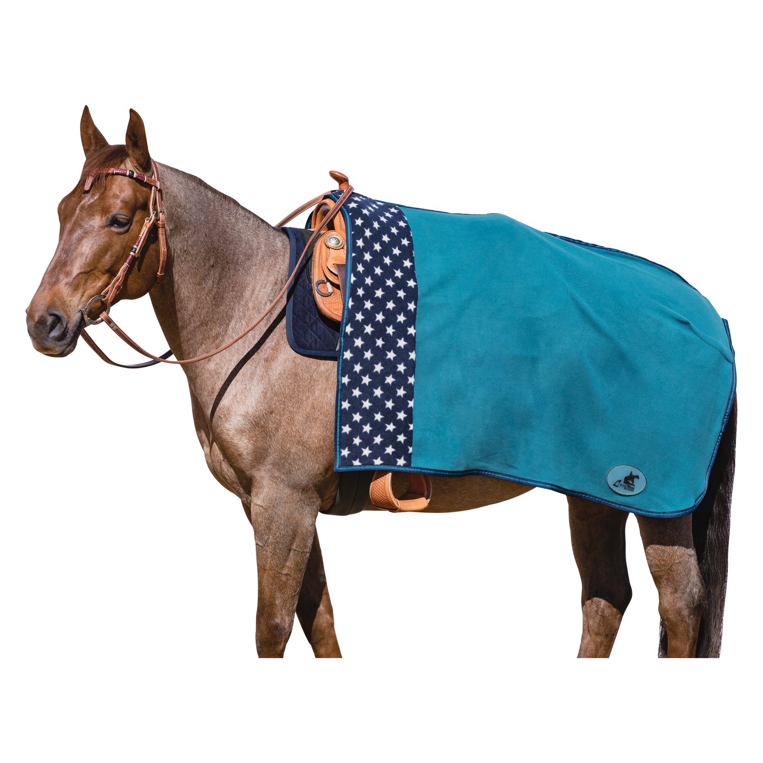 L-pro West Western Fleecedecke mit Hornausschnitt  - petrol/navy