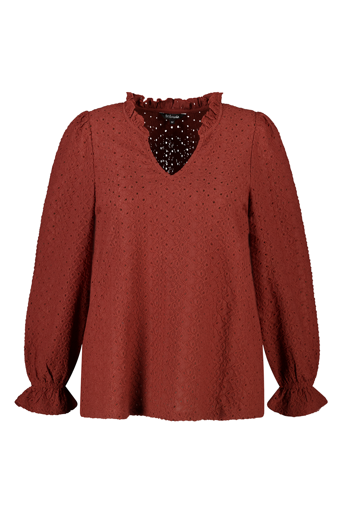 Top met broderie stone red