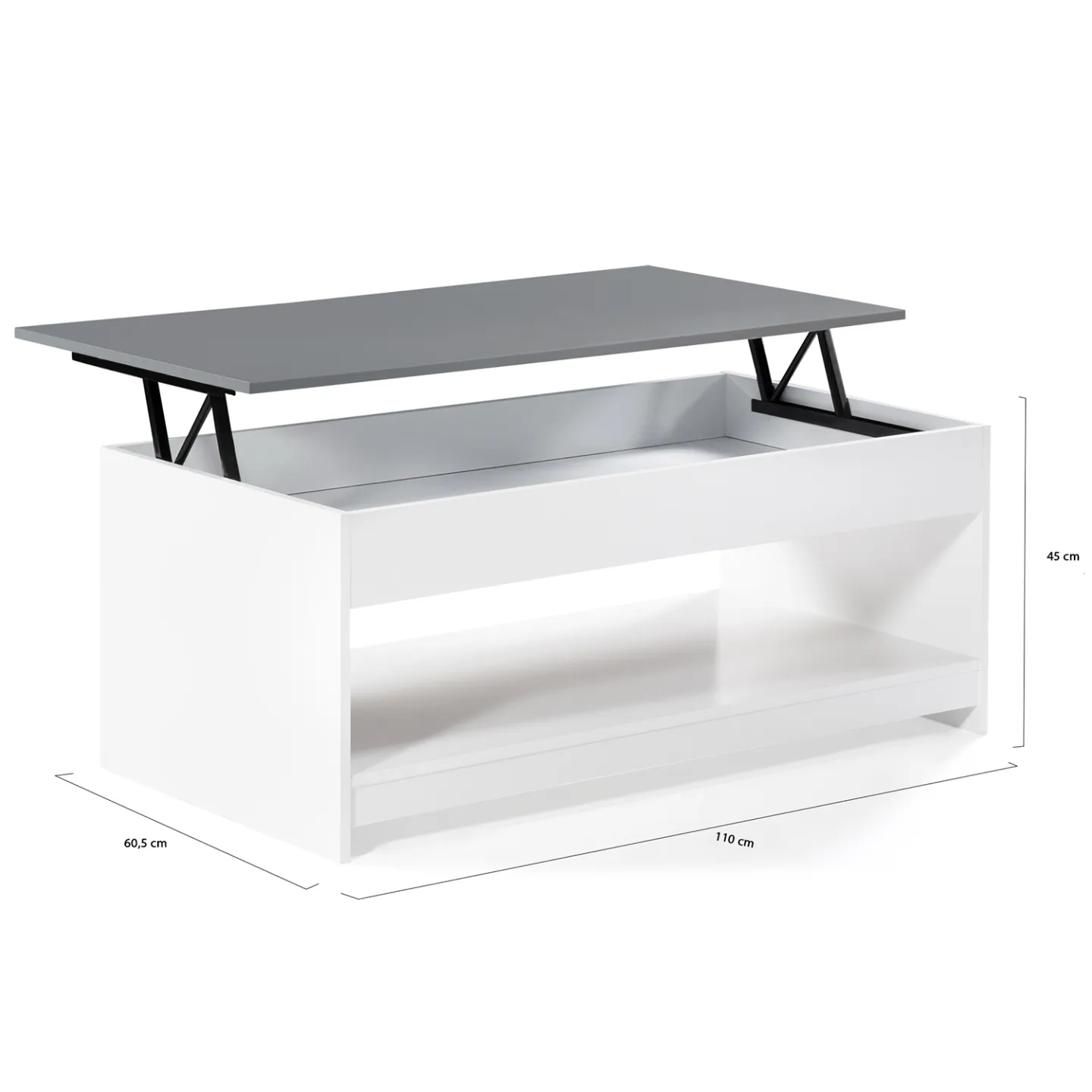 Table basse plateau relevable rectangulaire SOA bois blanc plateau gris