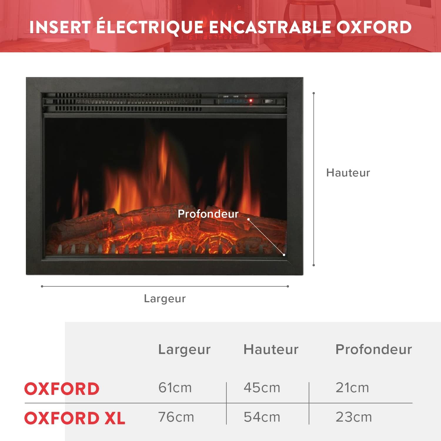 CHEMIN'ARTE Elektrokamin XL - Elektrischer 2 in 1 Stand- oder Einbaukamin -Flammeneffekt LED | Elektro Heizung 2000W | Kamin mit Fernbedienung, Startsteuerung, Thermostat | Schwarz - 76x23x54cm