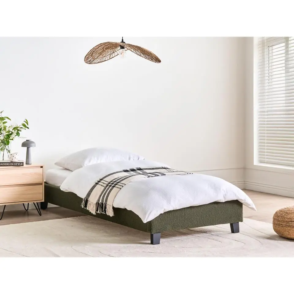 ROANNE - Eenpersoonsbed - Donkergroen - 90 x 200 cm - Bouclé