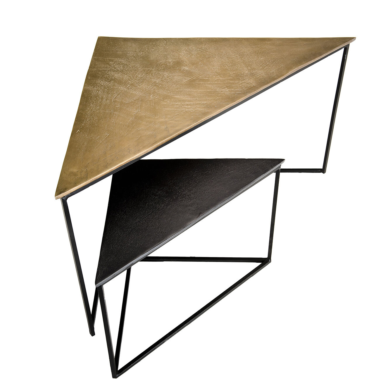 Macabane 2 Tables gigognes triangles Jonas doré/noir - 71.5x66x48 cm