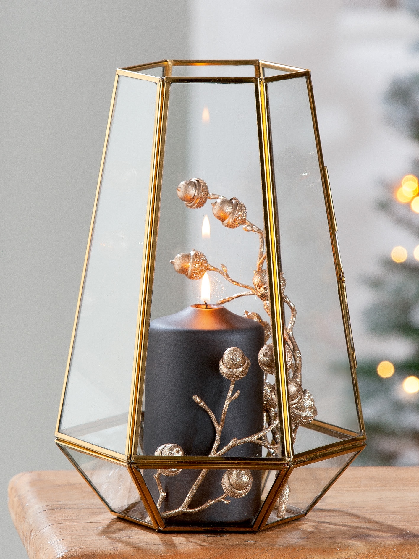 GILDE Windlicht »Kerzenhalter Cozy, 6-eckig« 1-flammig, aus Metall und Glas, Höhe ca. 30 cm