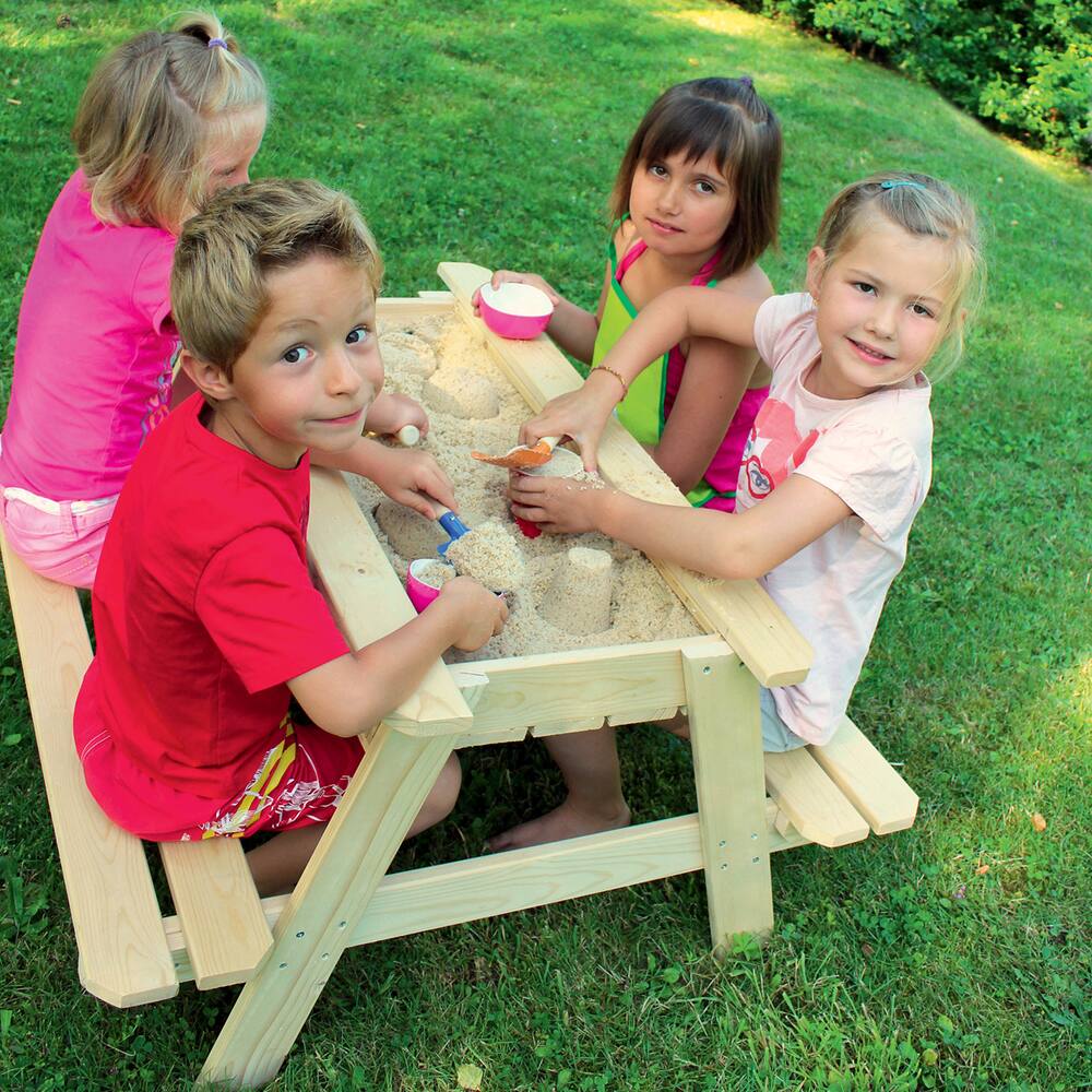 TABLE PIQUE-NIQUE ET BAC A SABLE EN BOIS AVEC COUVERCLE