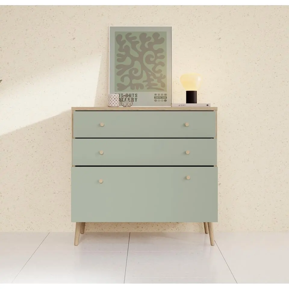 Meubella - Ladekast Wally - Licht eiken - Groen - 90 cm