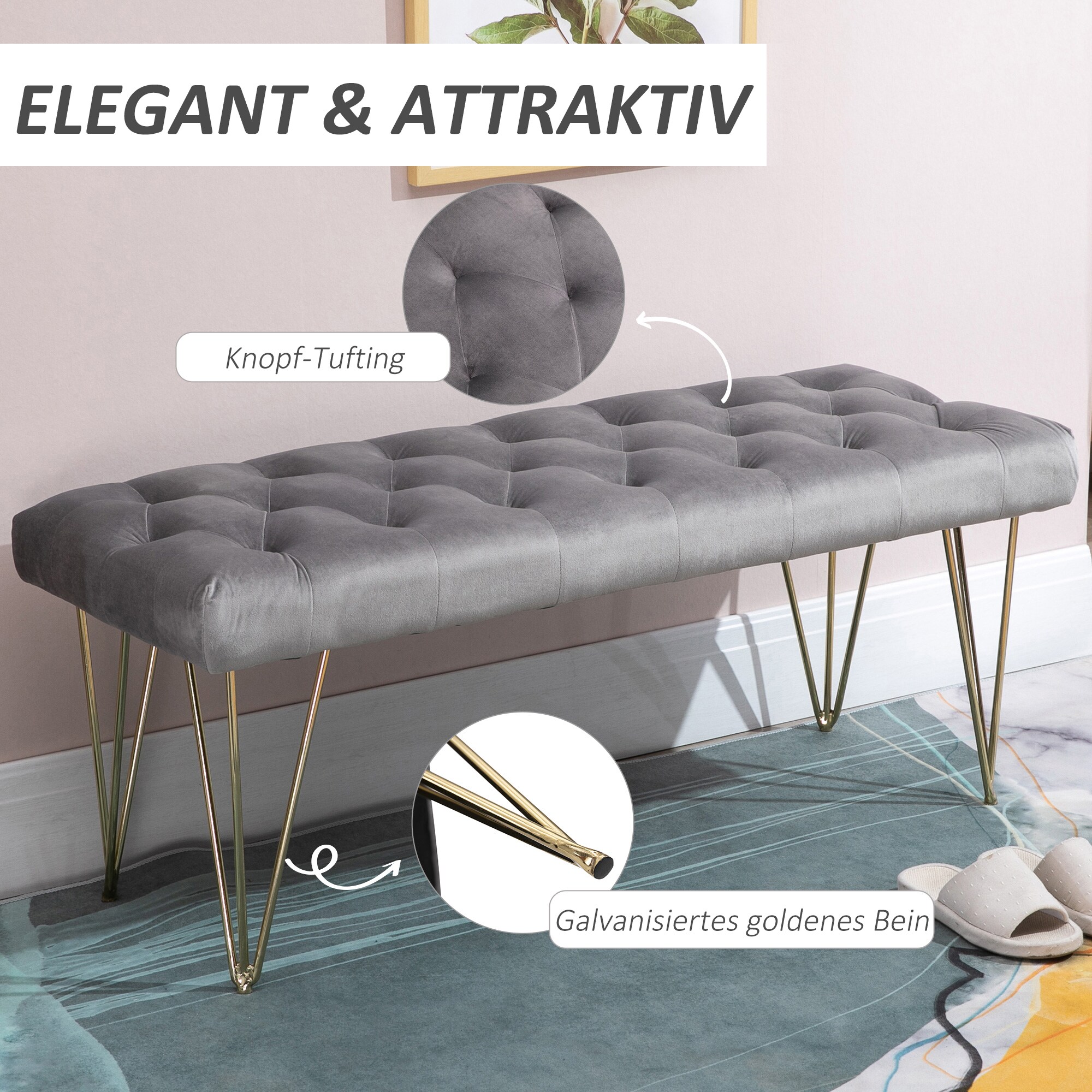 HOMCOM Sitzbank im eleganten Design grau 116 x 44,5 x 49 cm (BxTxH)